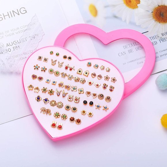 New 36 Pairs Stud Earrings with Heart Shape Gift Box, Hypoallergenic Ear…